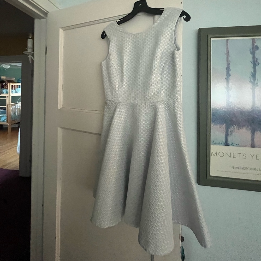 Shoshanna powder blue and silver metallic mini formal dress